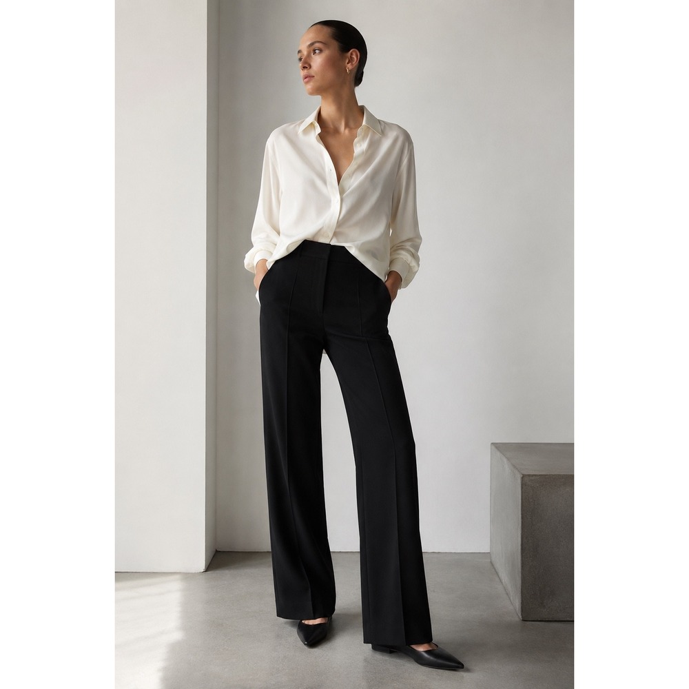 Theory Lightweight Wool Blend Trousers Black 0 Wide Leg Minimalist Quiet Luxury